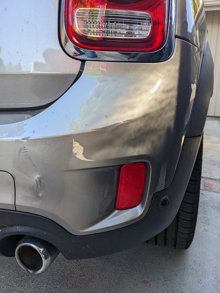 Mini cooper rear right bumper damaged